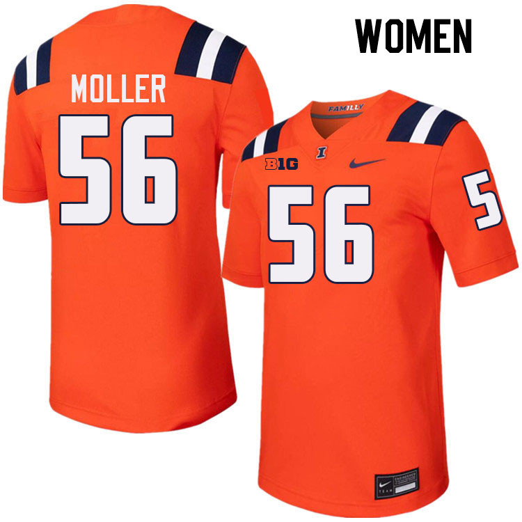 Women #56 Magnus Moller Illinois Fighting Illini College Football Jerseys Stitched-Orange